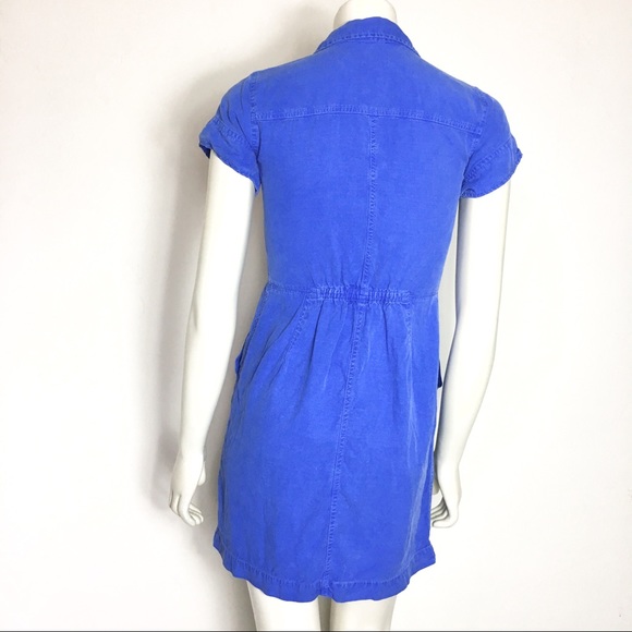 J Crew Factory Blue Drapey Oxford Dress Button 00 - Picture 5 of 6